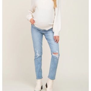 LIGHT BLUE RIPPED KNEE MATERNITY JEANS